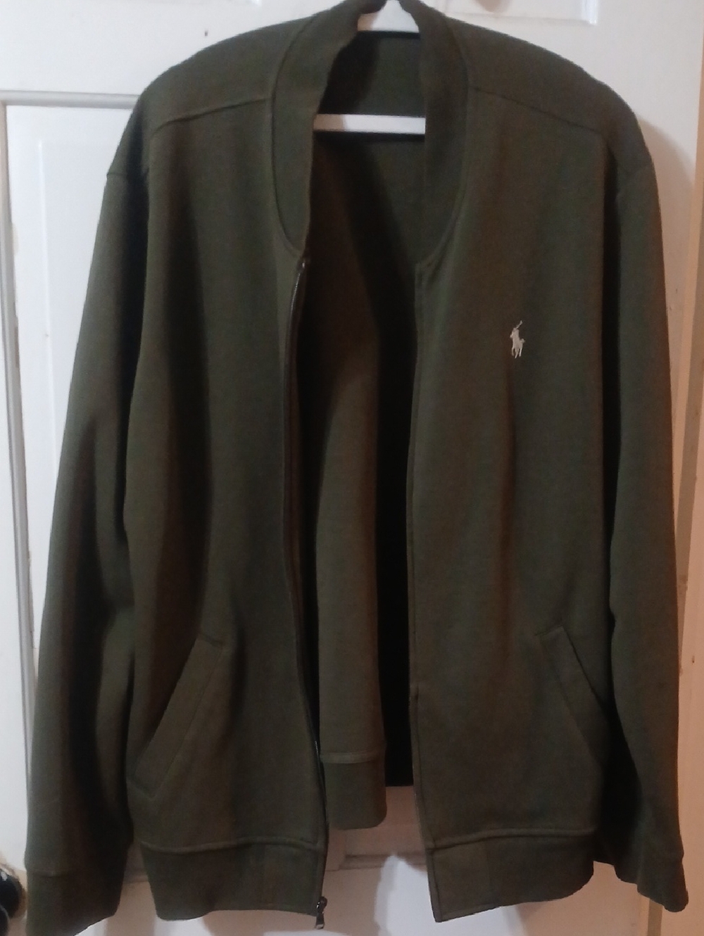 Ralph Lauren Dark Olive Green Full-Zip Double Knit  Bomber Jacket